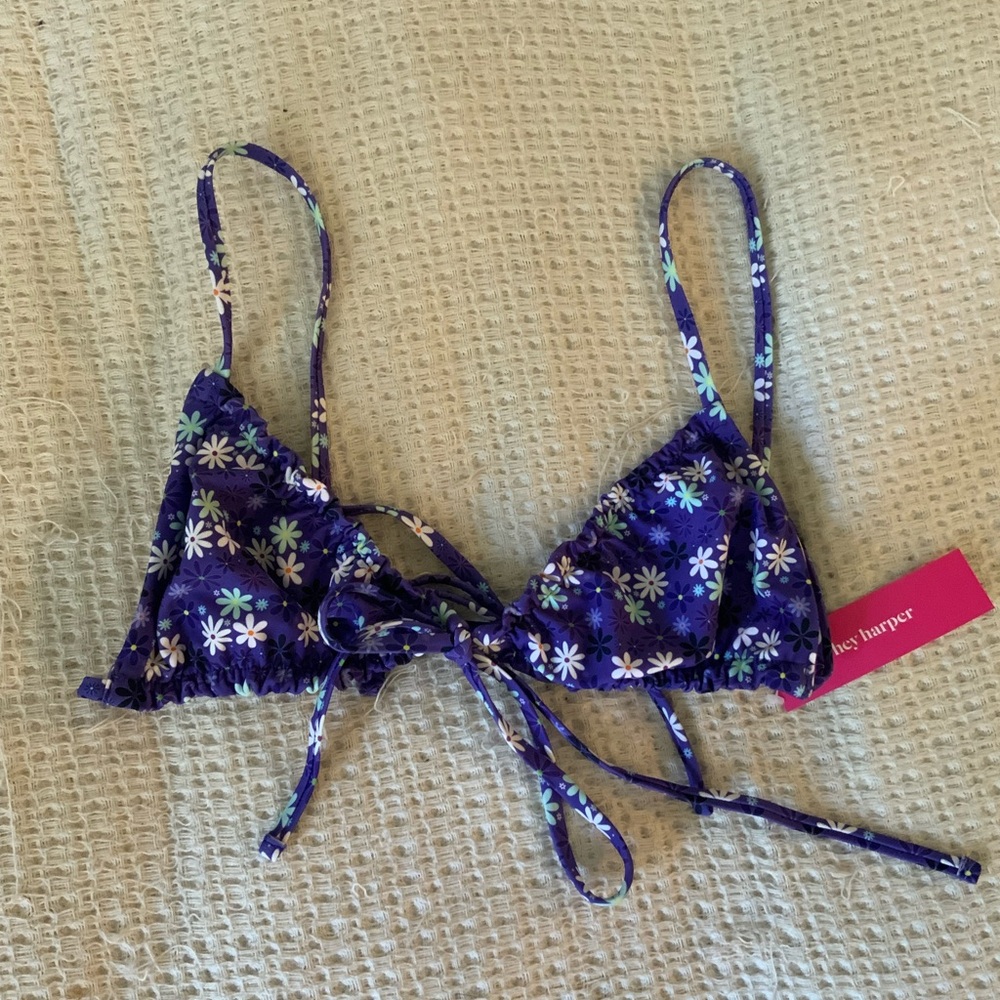NWT Hey Harper Purple Floral String Tie Retro Triangle Bikini Top x Free People